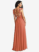 Front View Thumbnail - Terracotta Copper Shirred Cross Bodice Lace Up Open-Back Maxi Dress with Flutter Sleeves