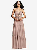 Front View Thumbnail - Bliss Drawstring Bodice Gathered Tie Open-Back Maxi Dress with Tiered Skirt