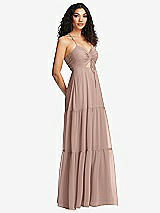 Side View Thumbnail - Bliss Drawstring Bodice Gathered Tie Open-Back Maxi Dress with Tiered Skirt
