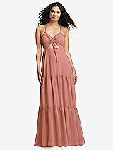 Alt View 2 Thumbnail - Desert Rose Drawstring Bodice Gathered Tie Open-Back Maxi Dress with Tiered Skirt
