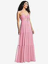 Alt View 1 Thumbnail - Peony Pink Drawstring Bodice Gathered Tie Open-Back Maxi Dress with Tiered Skirt