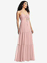 Alt View 1 Thumbnail - Rose - PANTONE Rose Quartz Drawstring Bodice Gathered Tie Open-Back Maxi Dress with Tiered Skirt