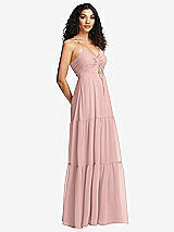 Side View Thumbnail - Rose - PANTONE Rose Quartz Drawstring Bodice Gathered Tie Open-Back Maxi Dress with Tiered Skirt