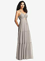 Side View Thumbnail - Taupe Drawstring Bodice Gathered Tie Open-Back Maxi Dress with Tiered Skirt