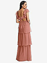 Rear View Thumbnail - Desert Rose Flutter Sleeve Cutout Tie-Back Maxi Dress with Tiered Ruffle Skirt