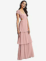 Side View Thumbnail - Rose - PANTONE Rose Quartz Flutter Sleeve Cutout Tie-Back Maxi Dress with Tiered Ruffle Skirt