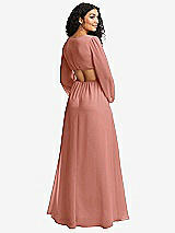Rear View Thumbnail - Desert Rose Long Puff Sleeve Cutout Waist Chiffon Maxi Dress 