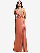 Front View Thumbnail - Terracotta Copper One-Shoulder Draped Skirt Satin Trumpet Gown