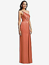 Side View Thumbnail - Terracotta Copper One-Shoulder Draped Skirt Satin Trumpet Gown
