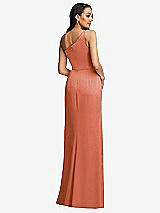 Rear View Thumbnail - Terracotta Copper One-Shoulder Draped Skirt Satin Trumpet Gown