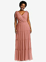 Alt View 1 Thumbnail - Desert Rose Bow-Shoulder Faux Wrap Maxi Dress with Tiered Skirt