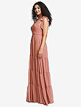 Side View Thumbnail - Desert Rose Bow-Shoulder Faux Wrap Maxi Dress with Tiered Skirt