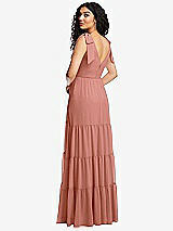 Rear View Thumbnail - Desert Rose Bow-Shoulder Faux Wrap Maxi Dress with Tiered Skirt