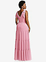 Alt View 3 Thumbnail - Peony Pink Bow-Shoulder Faux Wrap Maxi Dress with Tiered Skirt