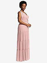 Alt View 2 Thumbnail - Rose - PANTONE Rose Quartz Bow-Shoulder Faux Wrap Maxi Dress with Tiered Skirt