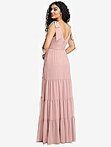 Rear View Thumbnail - Rose - PANTONE Rose Quartz Bow-Shoulder Faux Wrap Maxi Dress with Tiered Skirt
