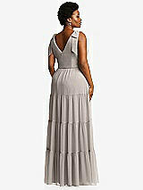 Alt View 3 Thumbnail - Taupe Bow-Shoulder Faux Wrap Maxi Dress with Tiered Skirt