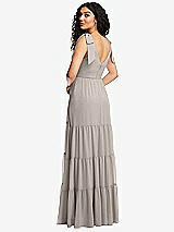 Rear View Thumbnail - Taupe Bow-Shoulder Faux Wrap Maxi Dress with Tiered Skirt