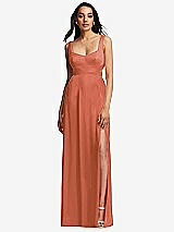 Front View Thumbnail - Terracotta Copper Open Neck Cross Bodice Cutout  Maxi Dress with Front Slit