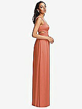 Side View Thumbnail - Terracotta Copper Open Neck Cross Bodice Cutout  Maxi Dress with Front Slit