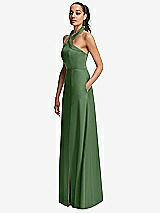 Side View Thumbnail - Vineyard Green Shawl Collar Open-Back Halter Maxi Dress with Pockets