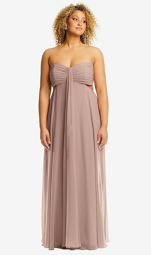 Front View - Bliss Strapless Empire Waist Cutout Maxi Dress with Covered Button Detail