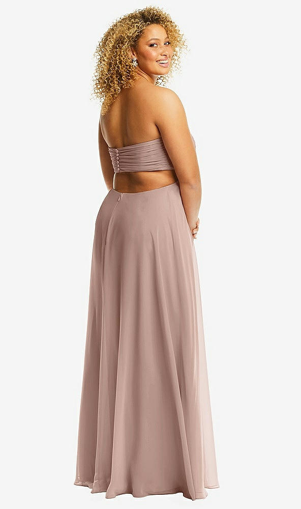 Back View - Bliss Strapless Empire Waist Cutout Maxi Dress with Covered Button Detail