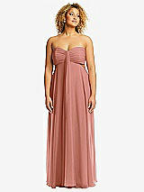 Front View Thumbnail - Desert Rose Strapless Empire Waist Cutout Maxi Dress with Covered Button Detail
