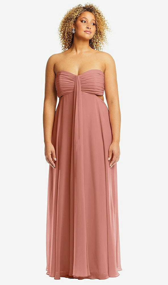 Front View - Desert Rose Strapless Empire Waist Cutout Maxi Dress with Covered Button Detail
