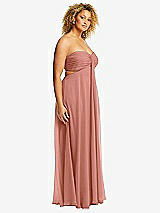 Side View Thumbnail - Desert Rose Strapless Empire Waist Cutout Maxi Dress with Covered Button Detail