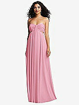 Alt View 2 Thumbnail - Peony Pink Strapless Empire Waist Cutout Maxi Dress with Covered Button Detail
