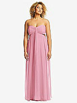 Front View Thumbnail - Peony Pink Strapless Empire Waist Cutout Maxi Dress with Covered Button Detail