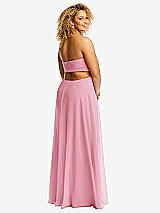 Rear View Thumbnail - Peony Pink Strapless Empire Waist Cutout Maxi Dress with Covered Button Detail