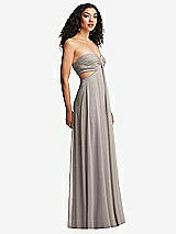 Alt View 3 Thumbnail - Taupe Strapless Empire Waist Cutout Maxi Dress with Covered Button Detail