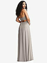 Alt View 4 Thumbnail - Taupe Strapless Empire Waist Cutout Maxi Dress with Covered Button Detail