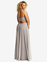 Rear View Thumbnail - Taupe Strapless Empire Waist Cutout Maxi Dress with Covered Button Detail