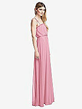 Side View Thumbnail - Peony Pink Skinny Tie-Shoulder Ruffle-Trimmed Blouson Maxi Dress