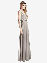 Side View Thumbnail - Taupe Skinny Tie-Shoulder Ruffle-Trimmed Blouson Maxi Dress