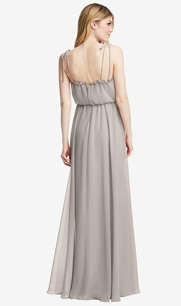 Back View - Taupe Skinny Tie-Shoulder Ruffle-Trimmed Blouson Maxi Dress