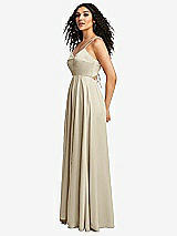 Side View Thumbnail - Champagne Dual Strap V-Neck Lace-Up Open-Back Maxi Dress