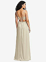 Rear View Thumbnail - Champagne Dual Strap V-Neck Lace-Up Open-Back Maxi Dress