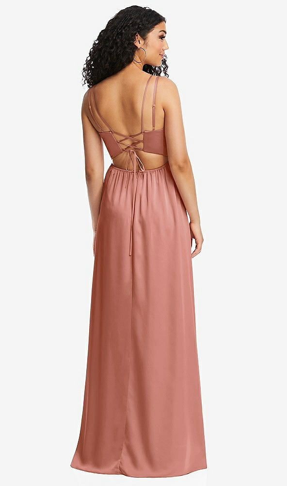 Back View - Desert Rose Dual Strap V-Neck Lace-Up Open-Back Maxi Dress