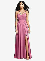Front View Thumbnail - Orchid Pink Dual Strap V-Neck Lace-Up Open-Back Maxi Dress