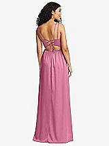 Rear View Thumbnail - Orchid Pink Dual Strap V-Neck Lace-Up Open-Back Maxi Dress