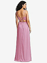 Rear View Thumbnail - Powder Pink Dual Strap V-Neck Lace-Up Open-Back Maxi Dress