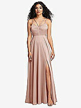 Front View Thumbnail - Toasted Sugar Dual Strap V-Neck Lace-Up Open-Back Maxi Dress