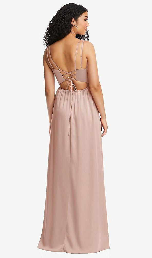 Back View - Toasted Sugar Dual Strap V-Neck Lace-Up Open-Back Maxi Dress