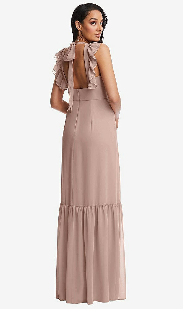 Back View - Bliss Tiered Ruffle Plunge Neck Open-Back Maxi Dress with Deep Ruffle Skirt