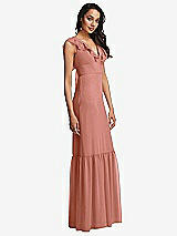 Side View Thumbnail - Desert Rose Tiered Ruffle Plunge Neck Open-Back Maxi Dress with Deep Ruffle Skirt