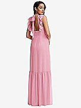 Rear View Thumbnail - Peony Pink Tiered Ruffle Plunge Neck Open-Back Maxi Dress with Deep Ruffle Skirt